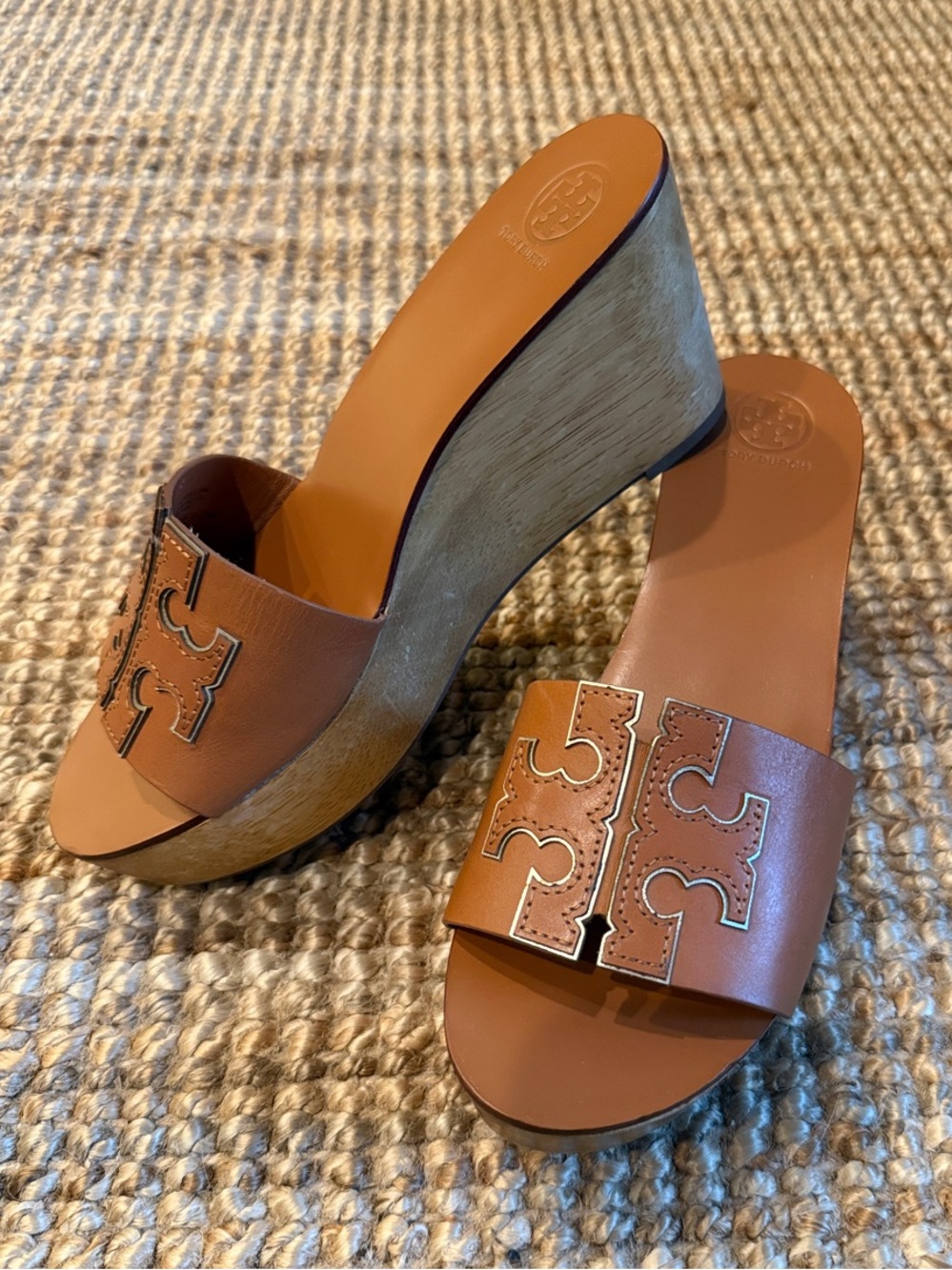 Tory Burch Tan Leather Wedge Sandal